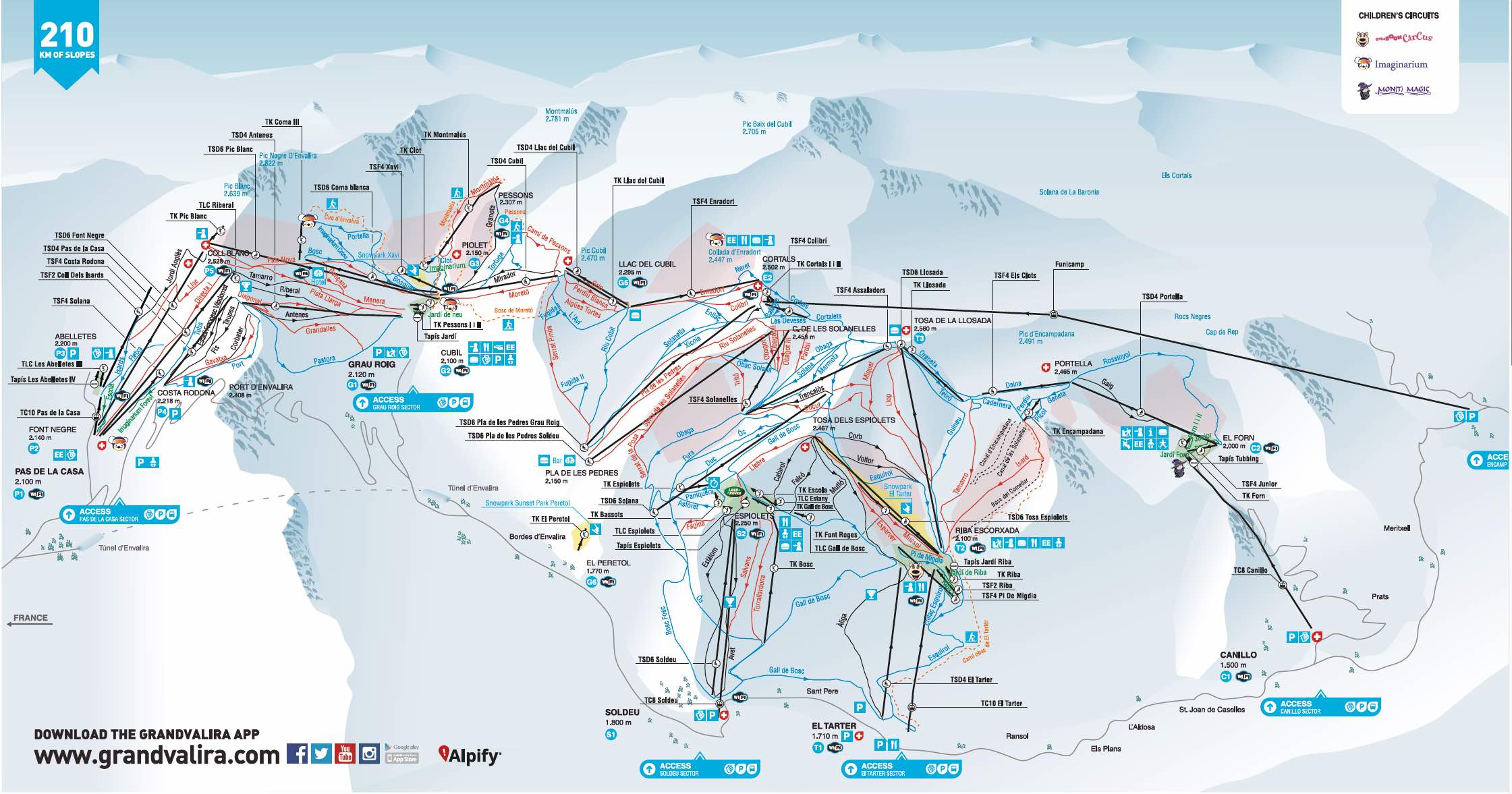 Plan des Pistes Sentiers randonn  es Grandvalira-Soldeu