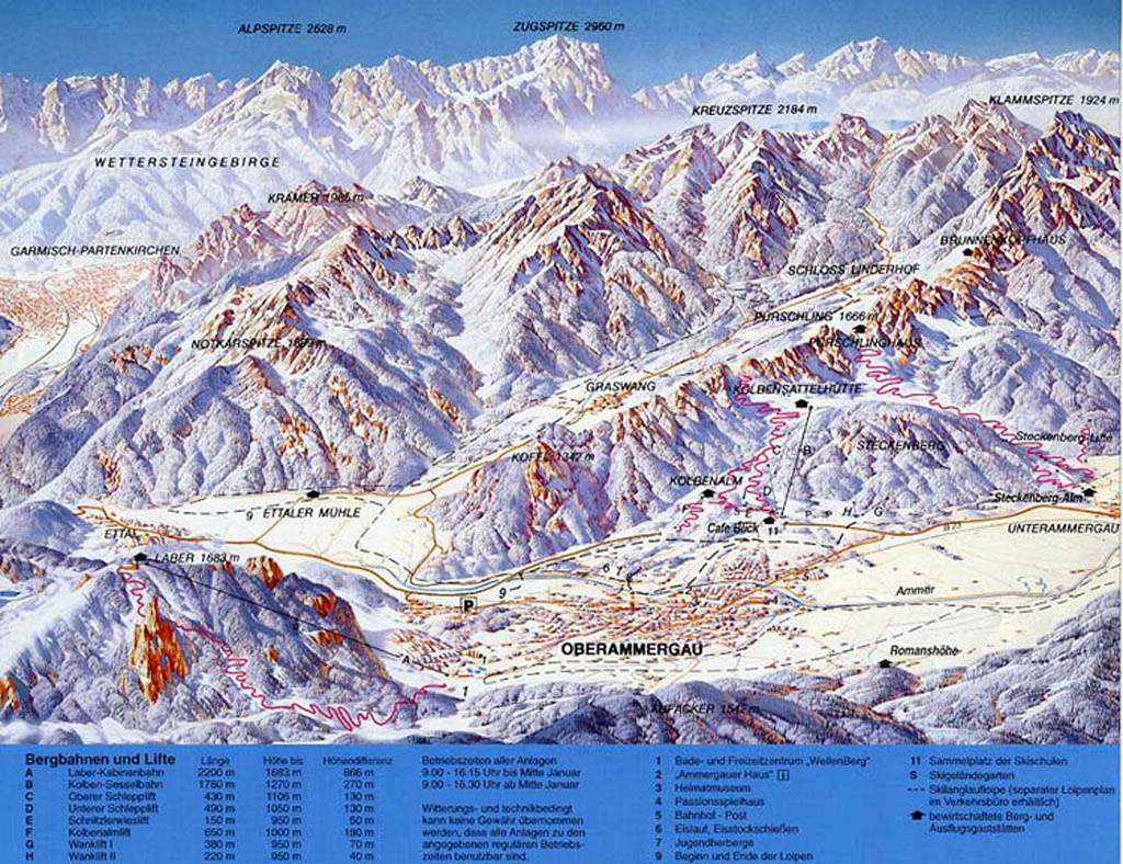 Plan des Pistes et Sentiers de randonnées de Oberammergau/Laber