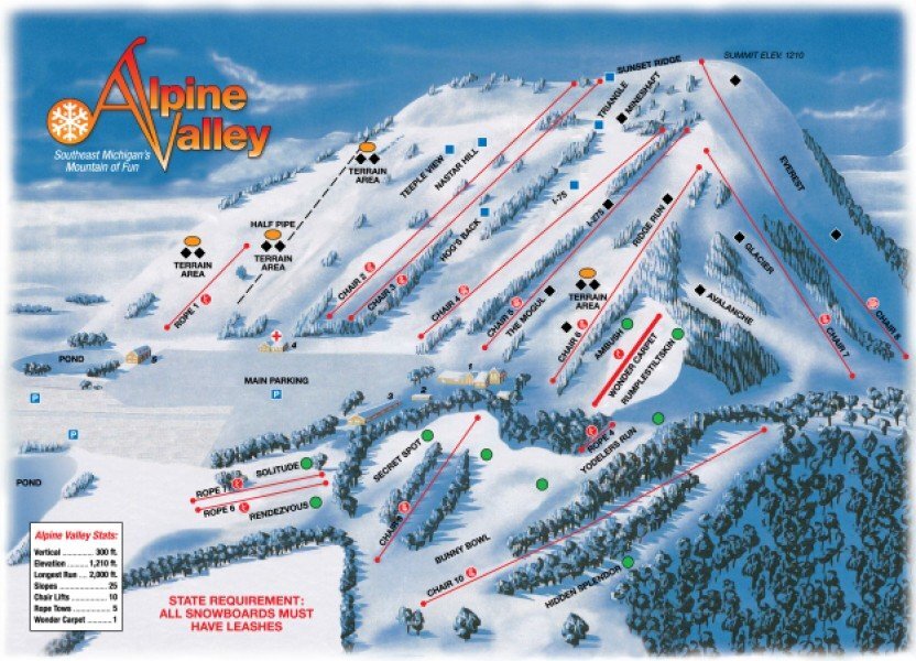 Alpine Valley Resort Piste / Trail Map