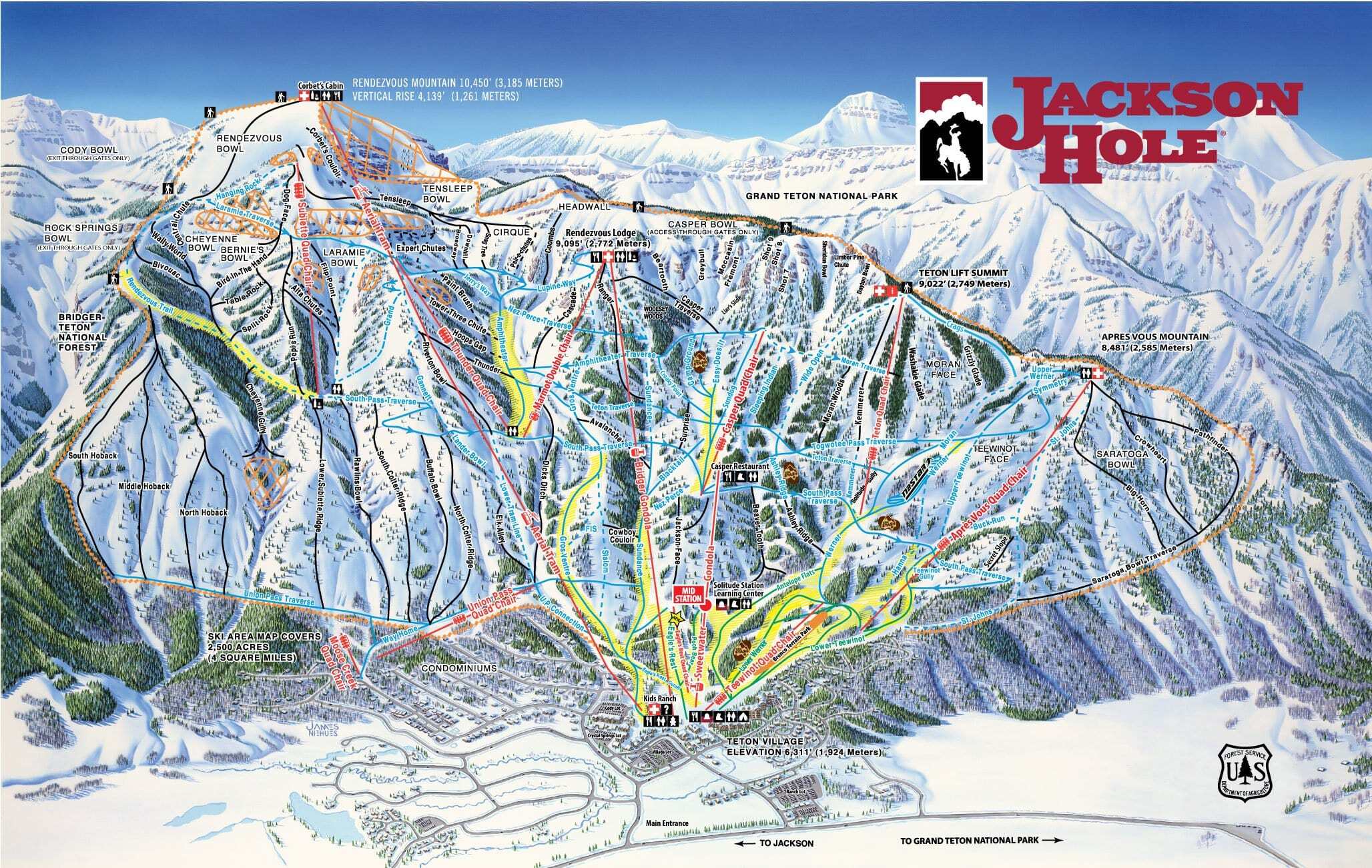 Plan Des Pistes Et Sentiers De Randonn Es De Jackson Hole   Jackson Hole Pistemap 