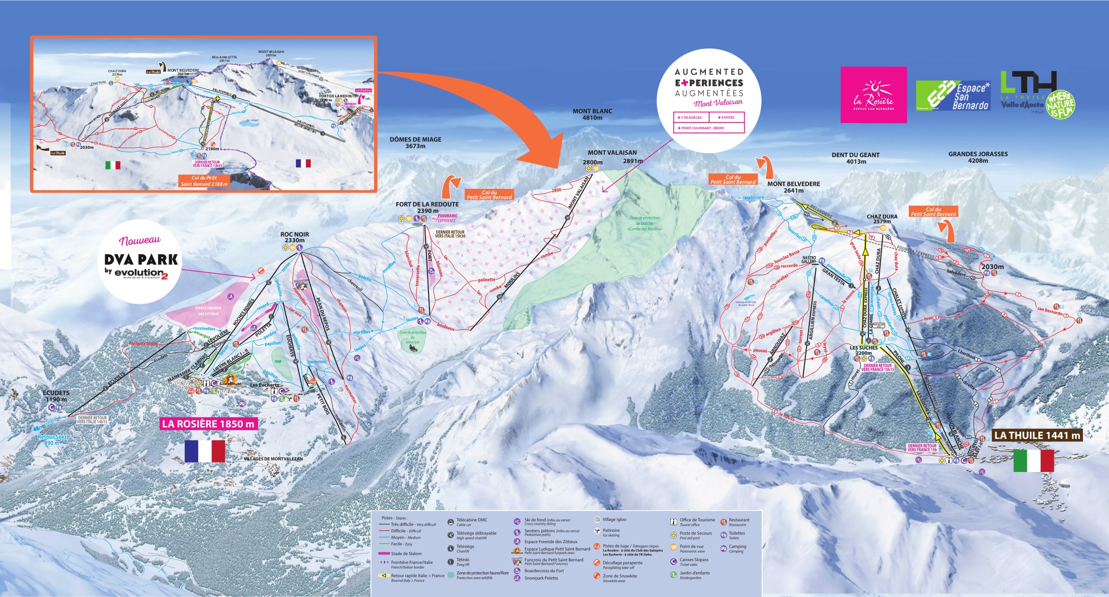 Plan des Pistes et Sentiers de randonnées de La Rosière