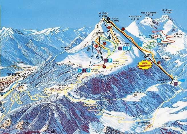 Plan des Pistes et Sentiers de randonnées de Monte Bondone