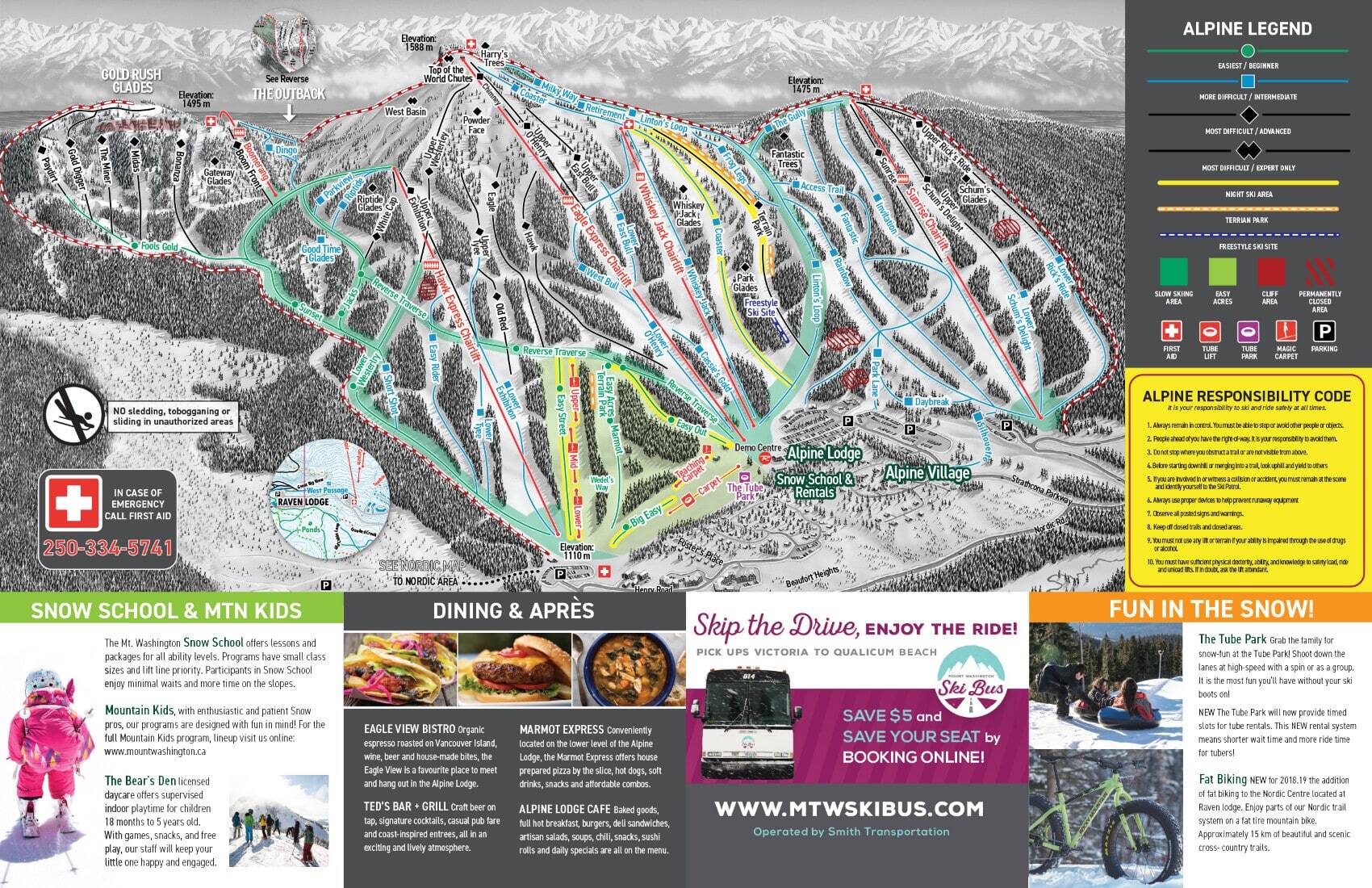 Plan des Pistes et Sentiers de randonnées de Mount Washington