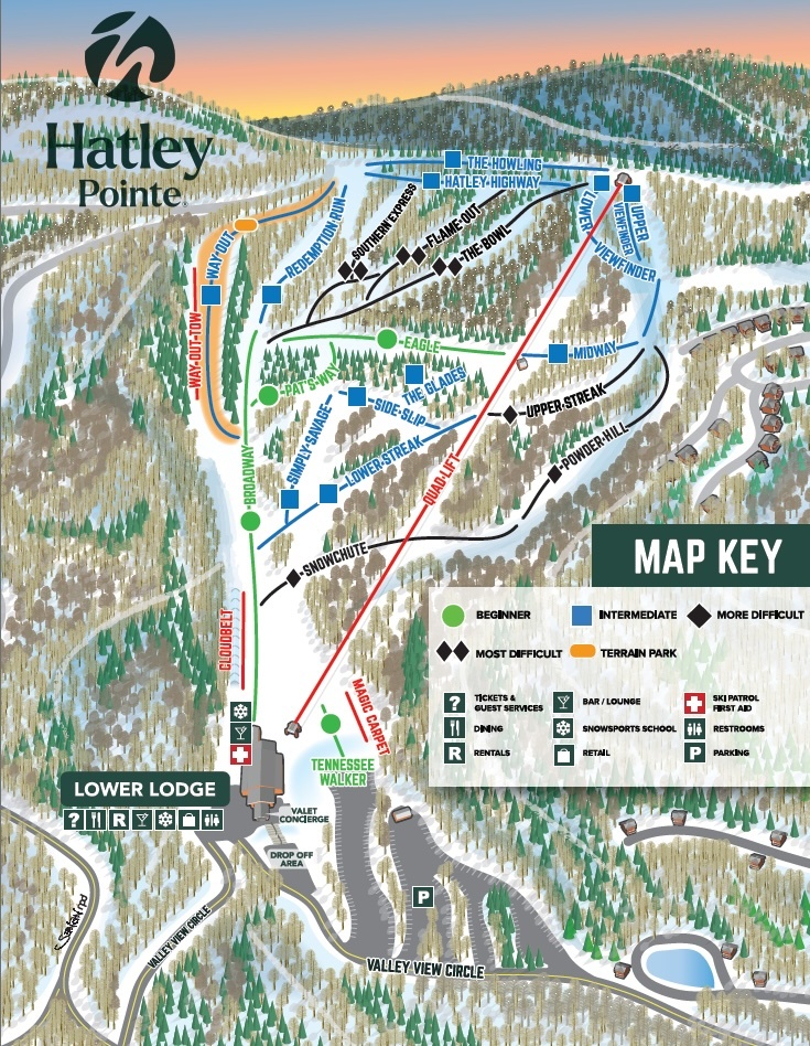 Plan des Pistes et Sentiers de randonnées de Wolf Ridge Ski Resort