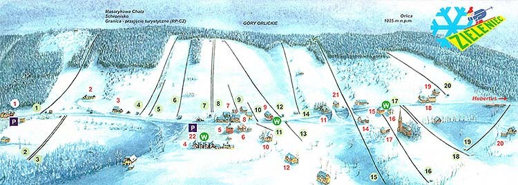 Plan des Pistes et Sentiers de randonnées de Zieleniec