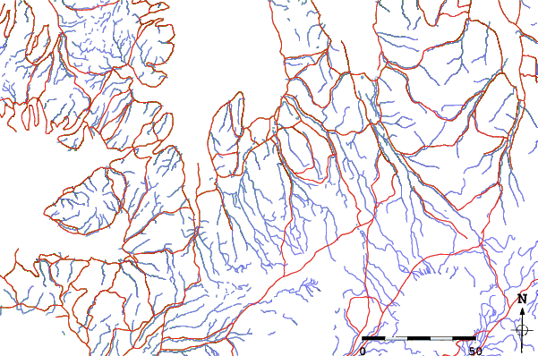 Roads and rivers close to Snjofell