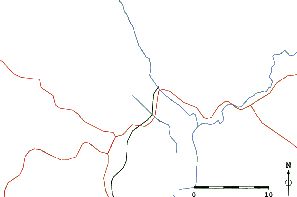 Roads and rivers close to Titcomb Mountain